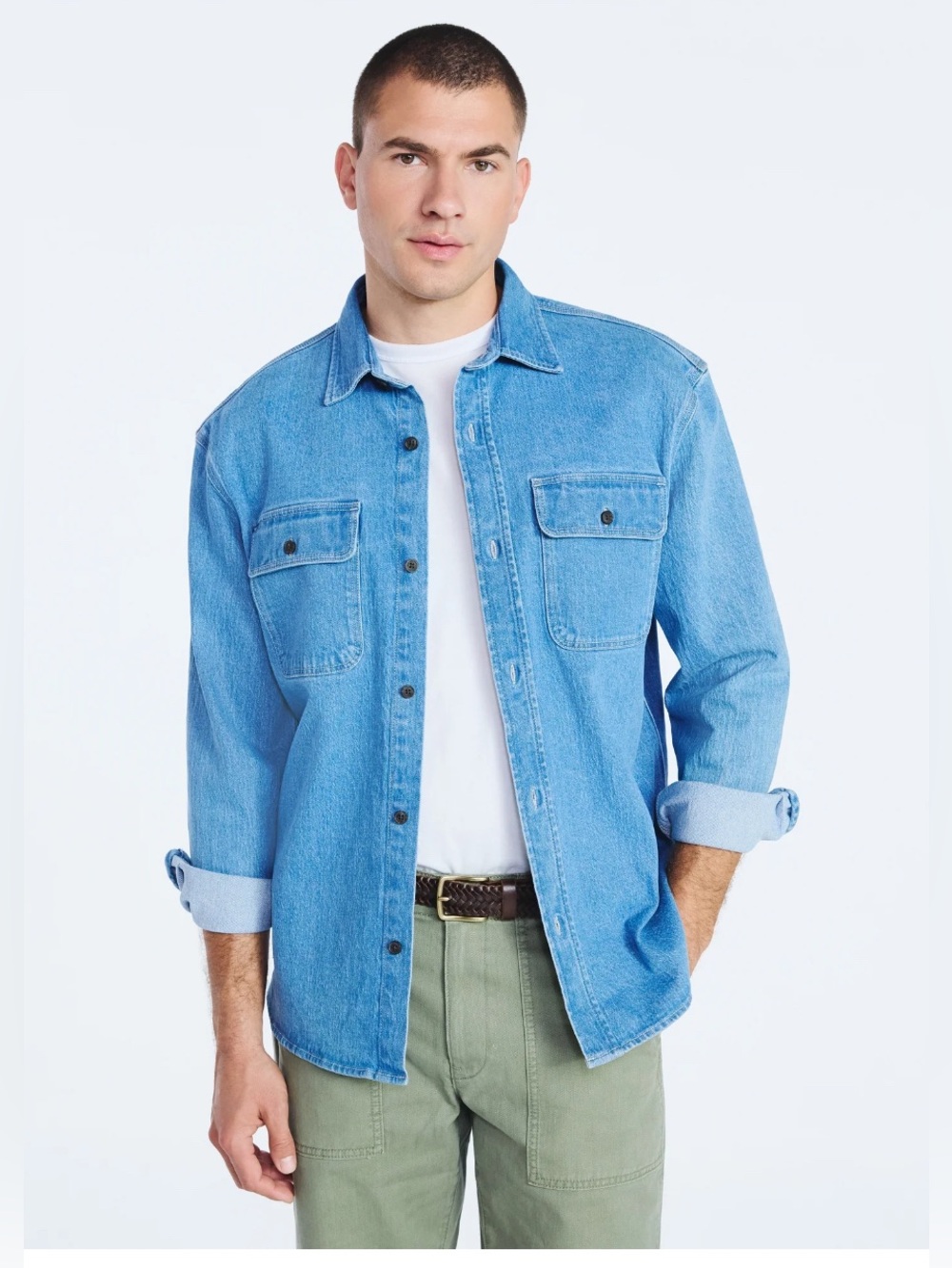 Free Assembly Men's Heavyweight Denim Overshirt with Long Sleeves, Size XL